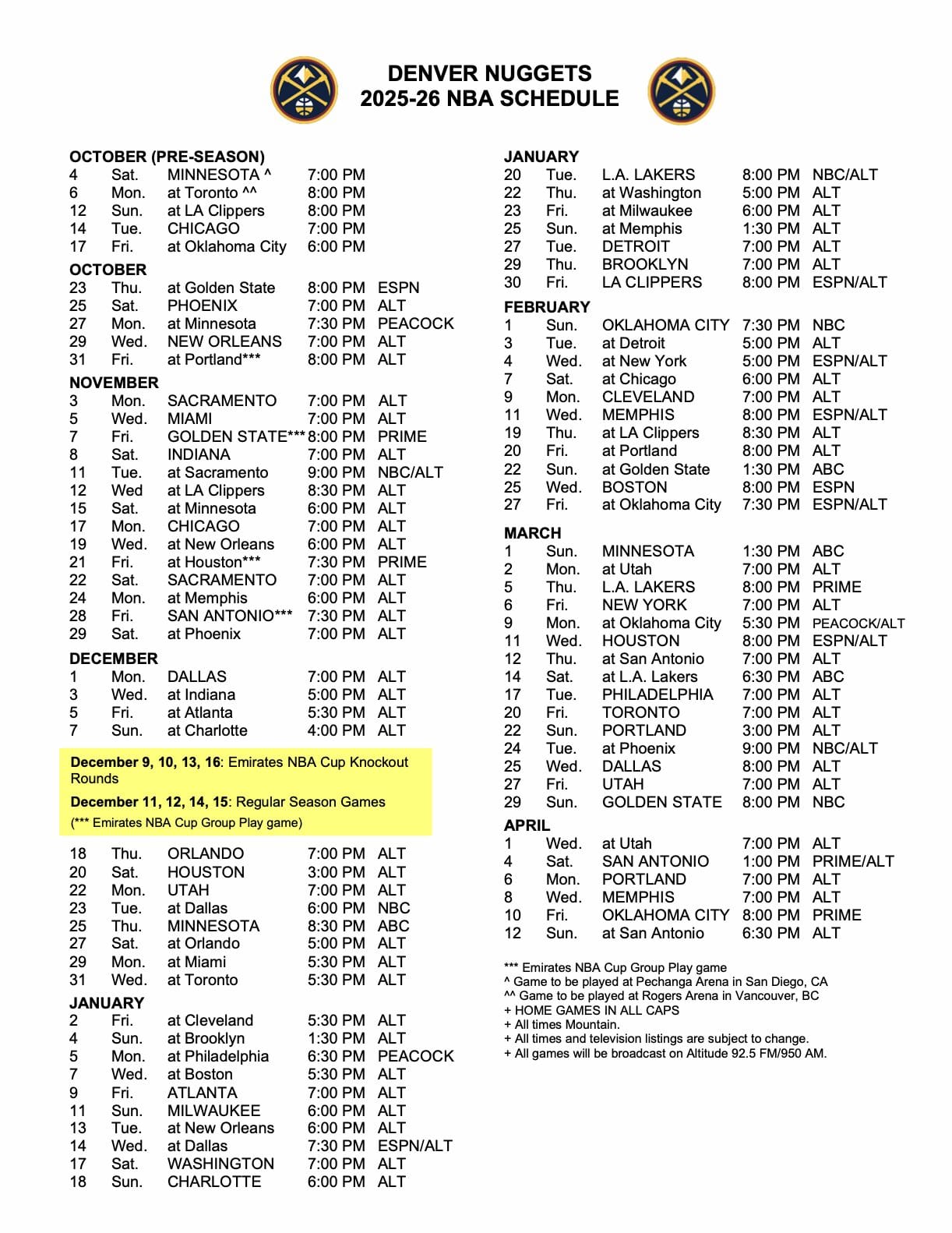 Nuggets Schedule 2026 Image 358 