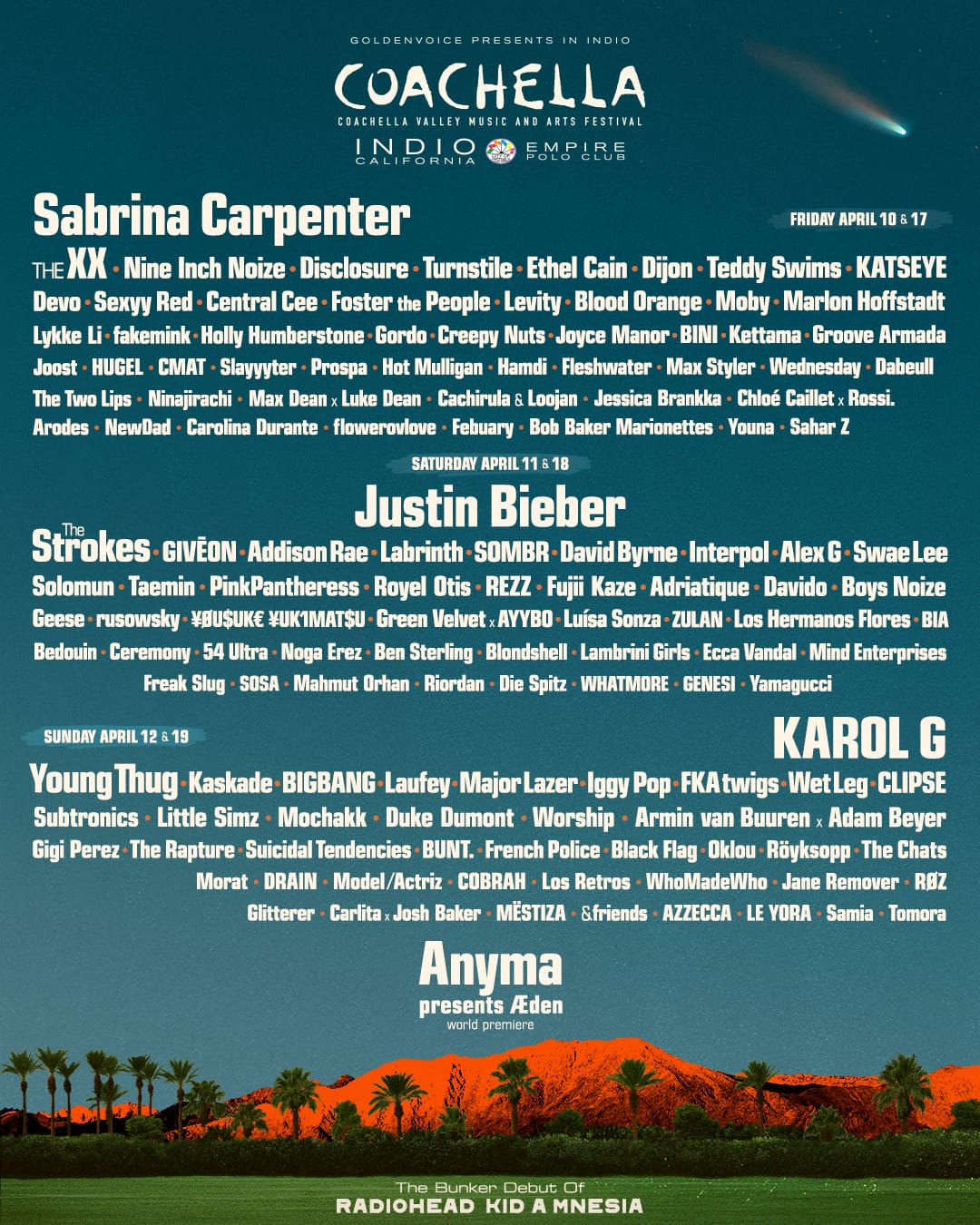 coachella 2026 weekend 2 schedule