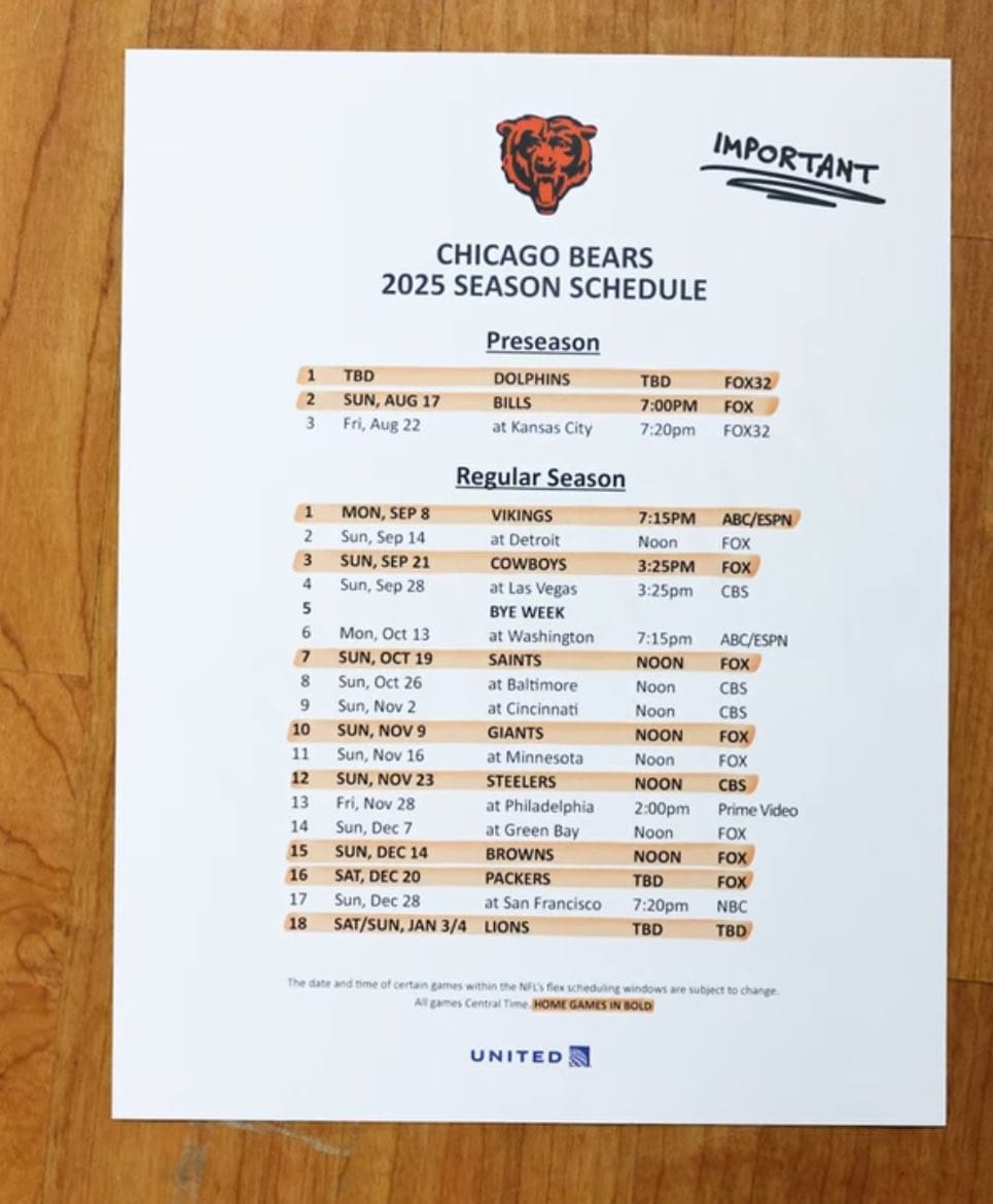 chicago bears 2026 2026 schedule printable